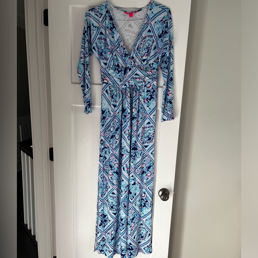 Lilly Pulitzer Nichola Meet Me on the Dock Paisley Blue VNeck Long Sleeve Maxi